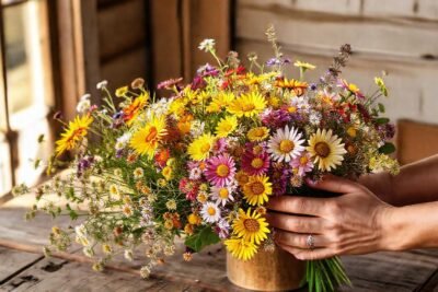 Un regalo de flores natural y cálido