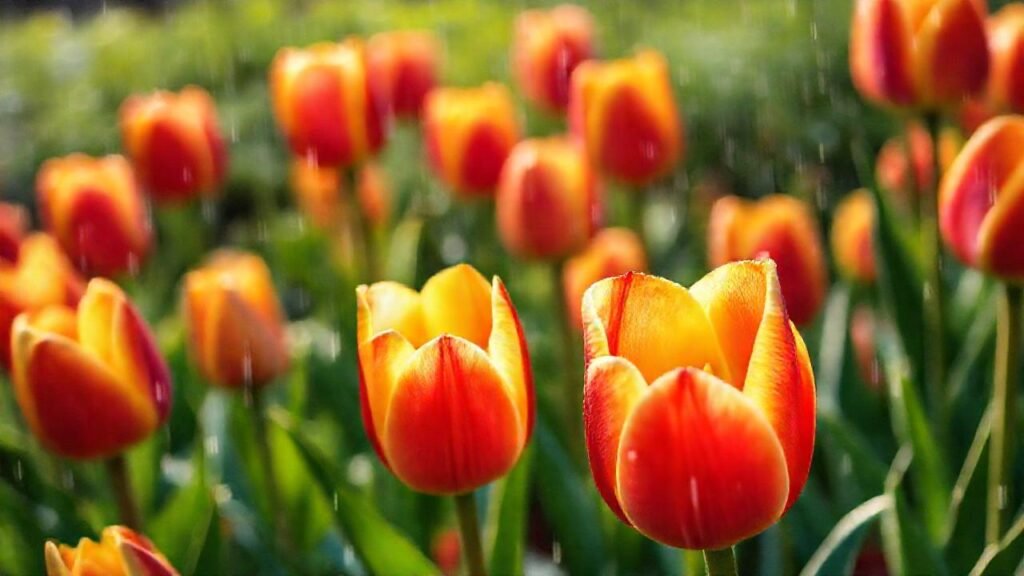 Tulipanes vibrantes expresan esperanza en la lluvia