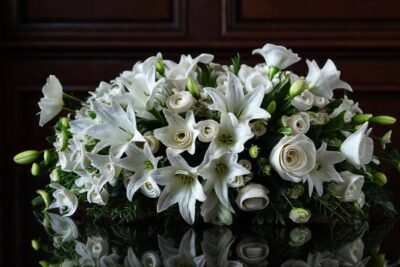 Un elaborado ramo floral lamenta la pérdida