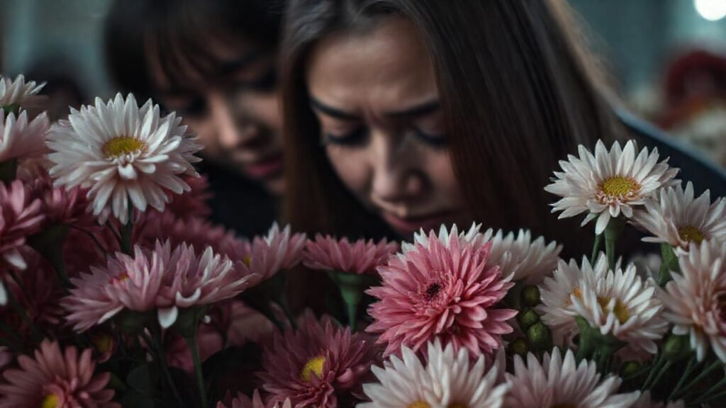Flores de funeral expresan un triste luto