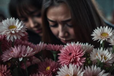 Flores de funeral expresan un triste luto