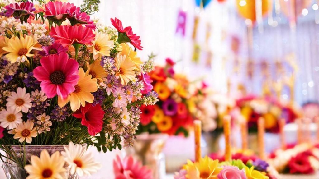 Fiesta de cumpleaños: flores vibrantes y alegría