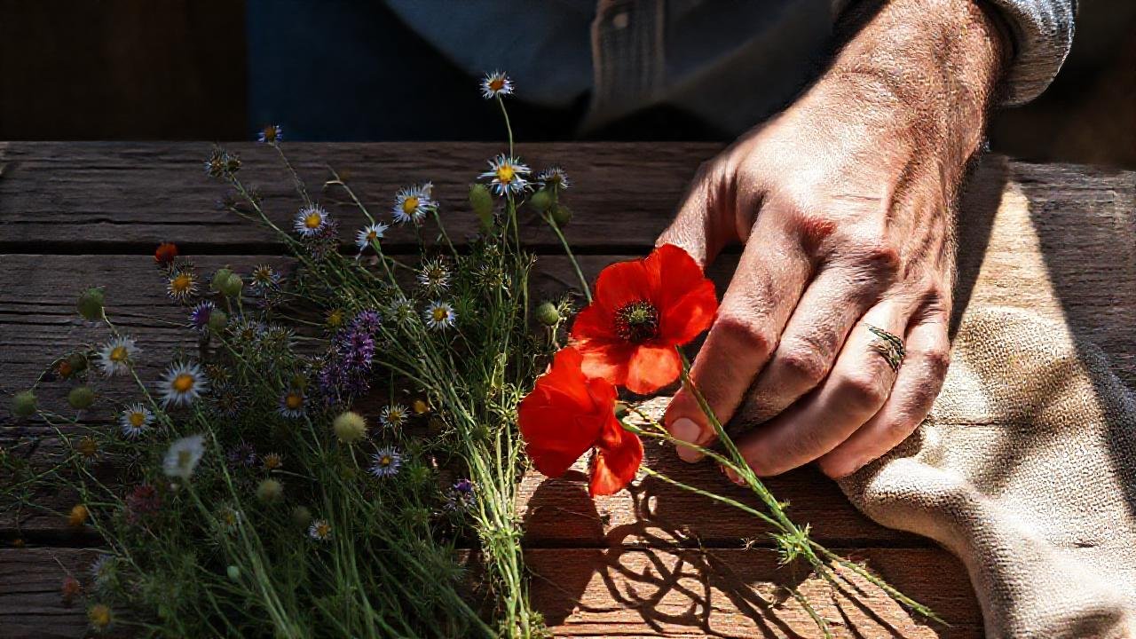 Simplicidad serena de flores y madera