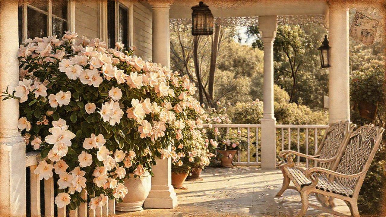 Porche sureño, jardínias y recuerdos nostálgicos