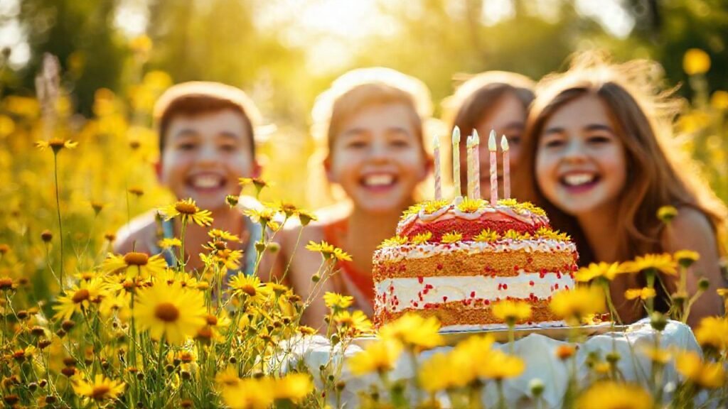 Un cumpleaños alegre en un campo