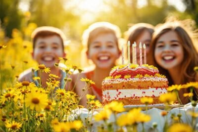 Un cumpleaños alegre en un campo