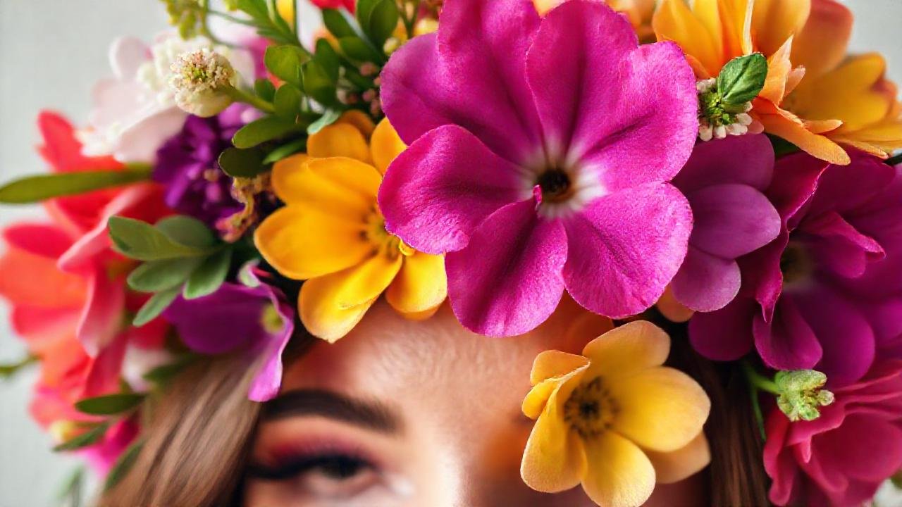 Corona floral vibrante en estudio