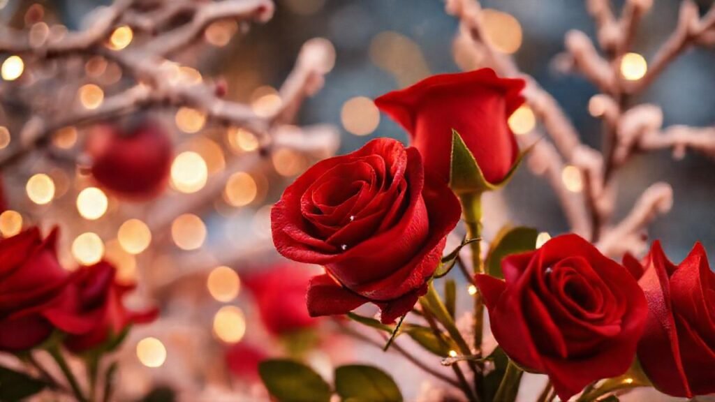 Rosas rojas crean un ambiente invernal mágico