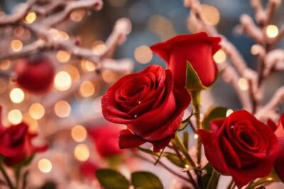 Rosas rojas crean un ambiente invernal mágico