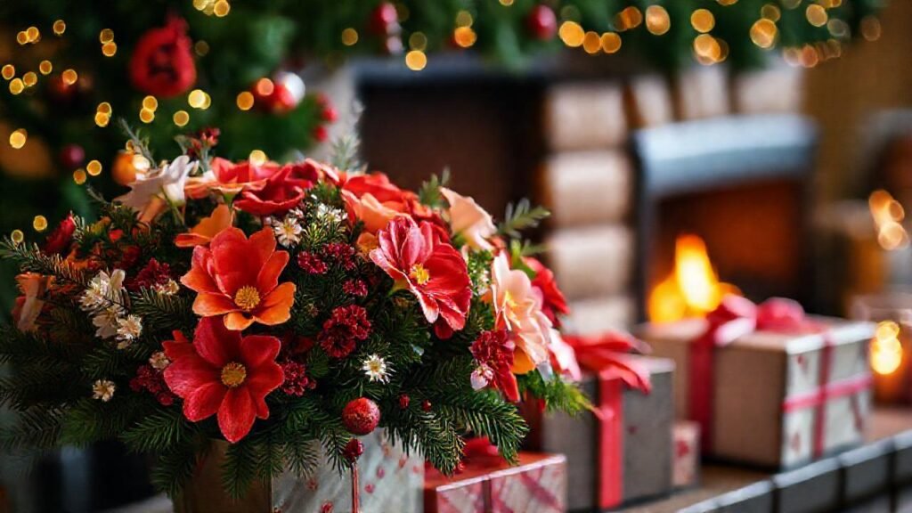 Flores navideñas crean ambiente festivo y cálido