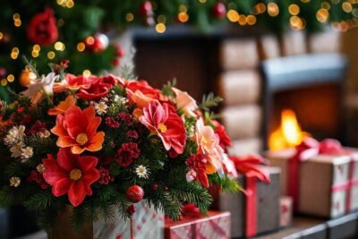 Flores navideñas crean ambiente festivo y cálido