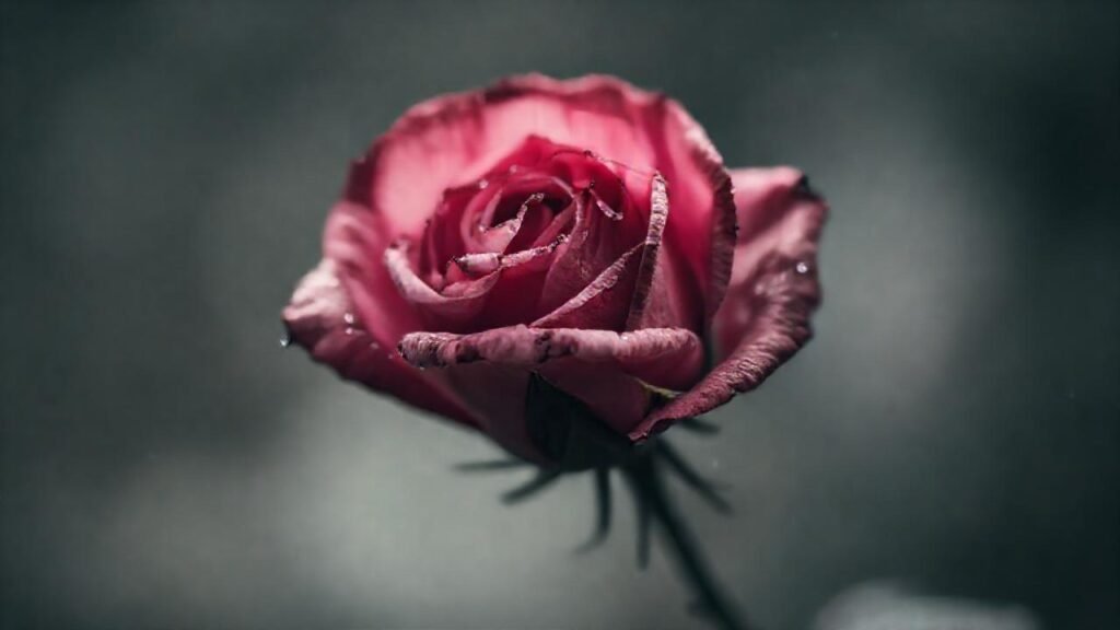 Una rosa marchita evoca melancolía gris