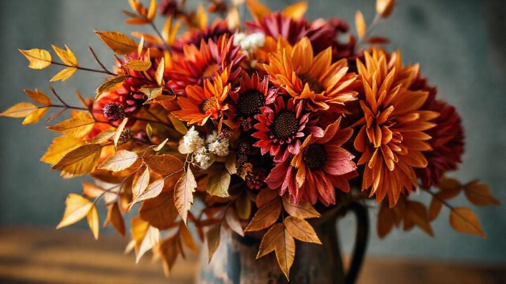 Un arreglo floral otoñal y simbólico