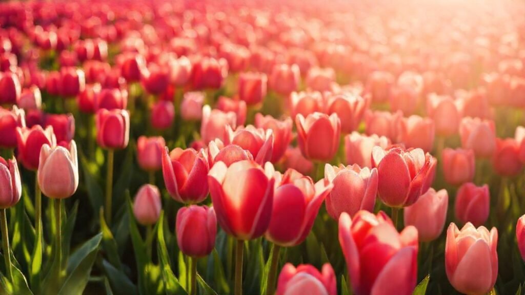 Campiñas de tulipanes vibrantes y hermosas