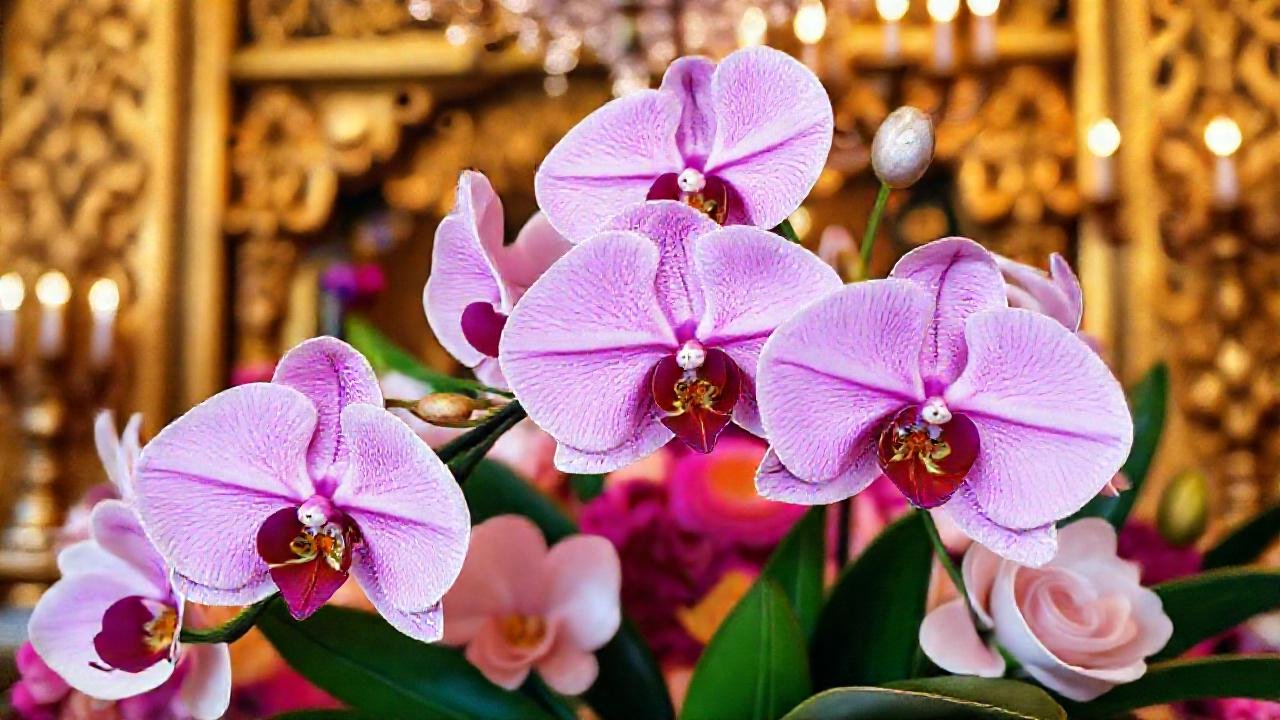 Orquídeas exóticas en un ambiente festivo