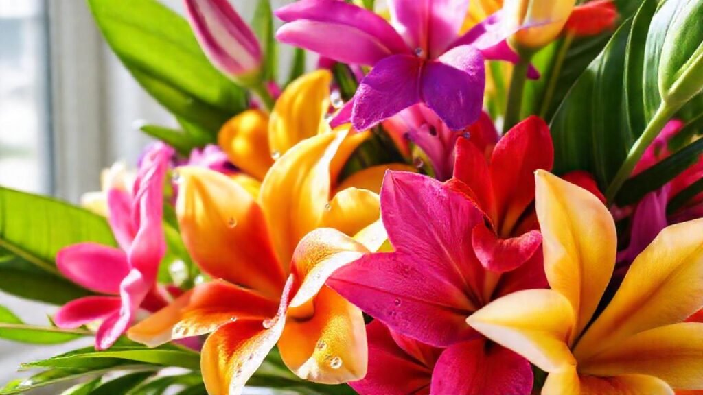 Flores tropicales vibrantes en elegante vase