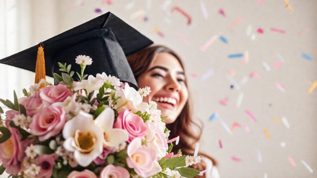 Un arreglo floral celebra la graduación felizmente