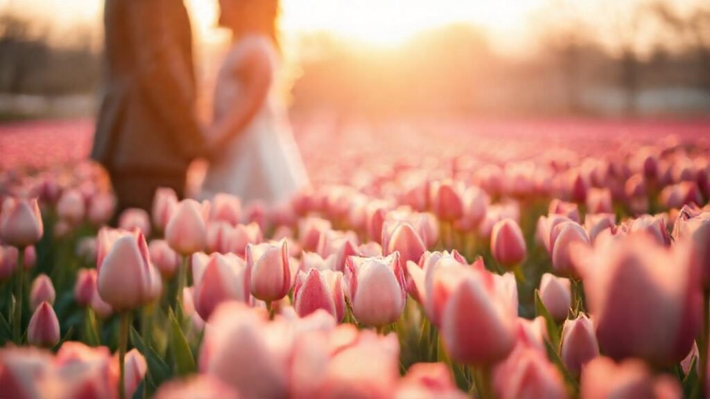 Un campo de tulipanes romántico y soñador