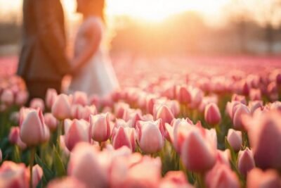 Un campo de tulipanes romántico y soñador