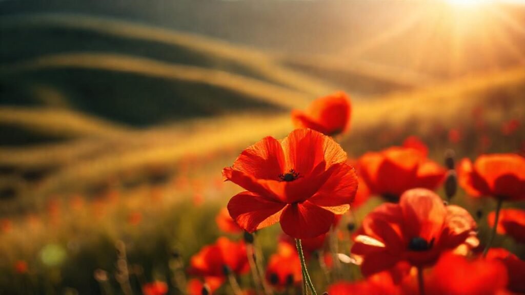 Rojos poppies crean atmósfera onírica y pasión