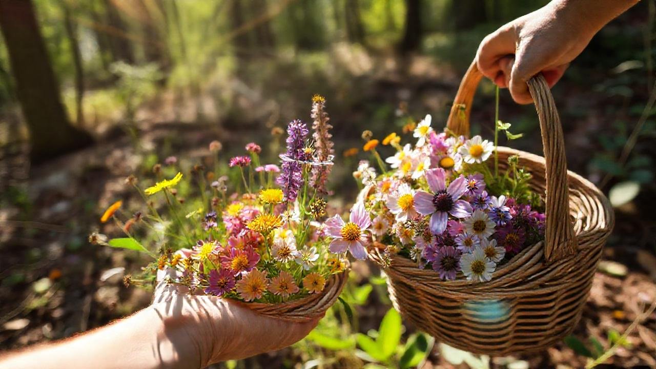 Ilustración botánica de flores silvestres vibrantes