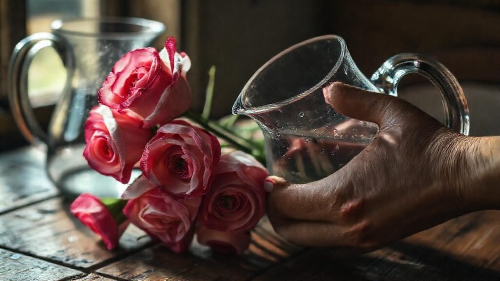 Rosas marchitas evocan tristeza y cuidado