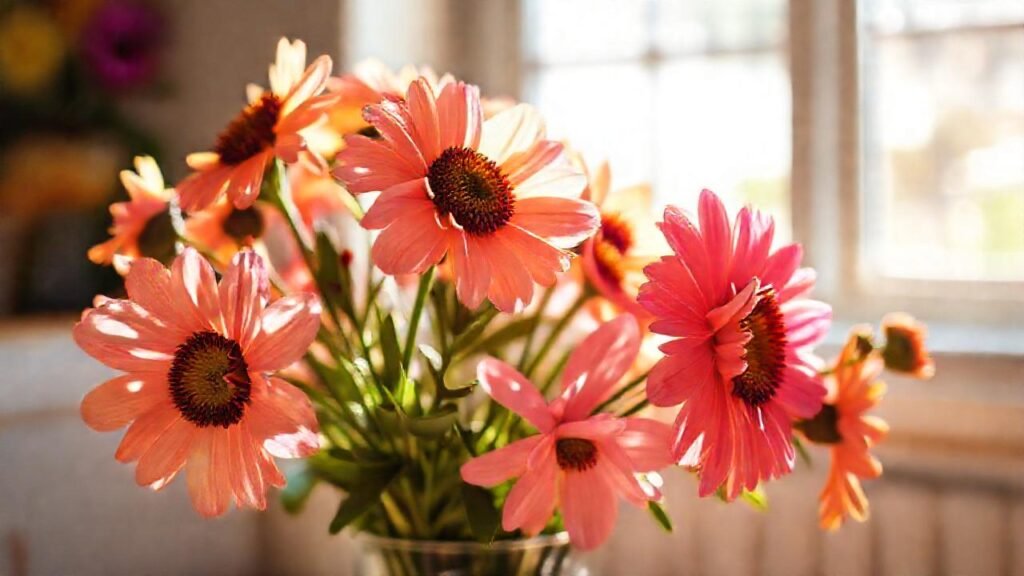 Flores vibrantes en vase luminoso