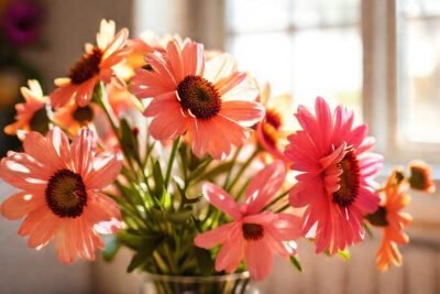 Flores vibrantes en vase luminoso