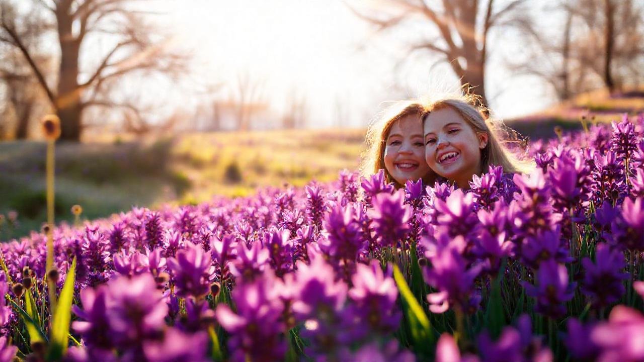 Un prado violeta, feliz y tranquilo