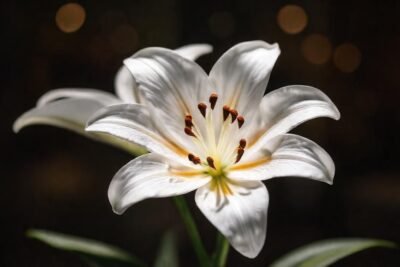 Lírio branco elegante em foco suave