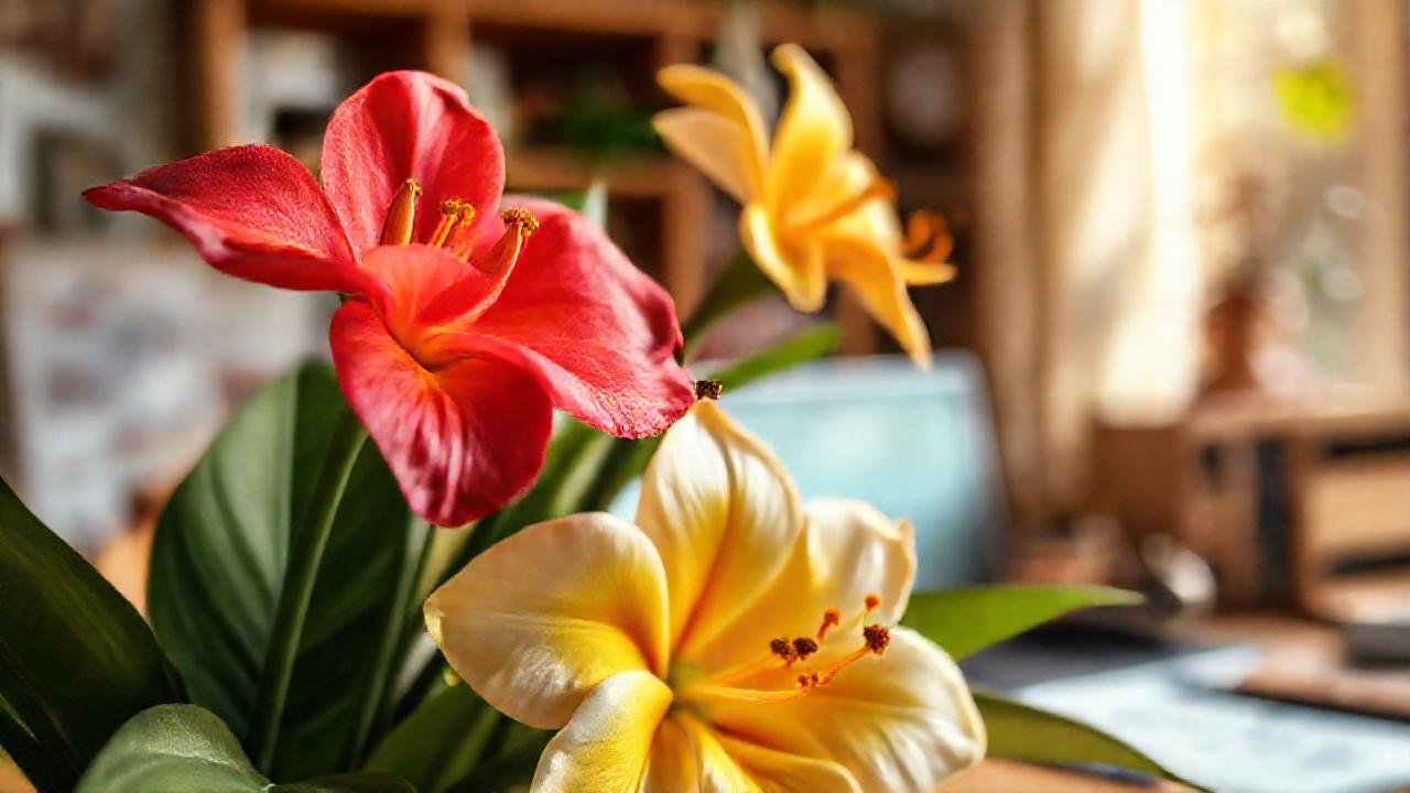 Flores tropicales vibrantes, belleza y desvanecimiento