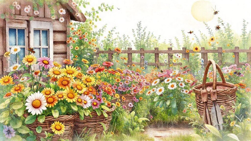 Flores comestibles adornan un jardín soleado