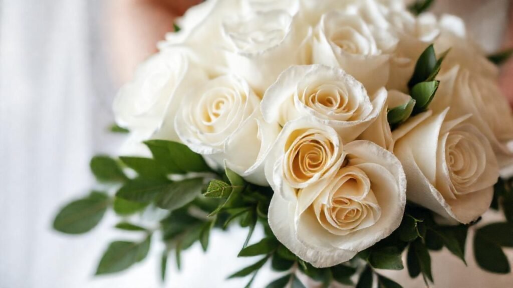 Un ramo nupcial blanco elegante y romántico