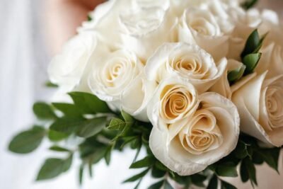 Un ramo nupcial blanco elegante y romántico
